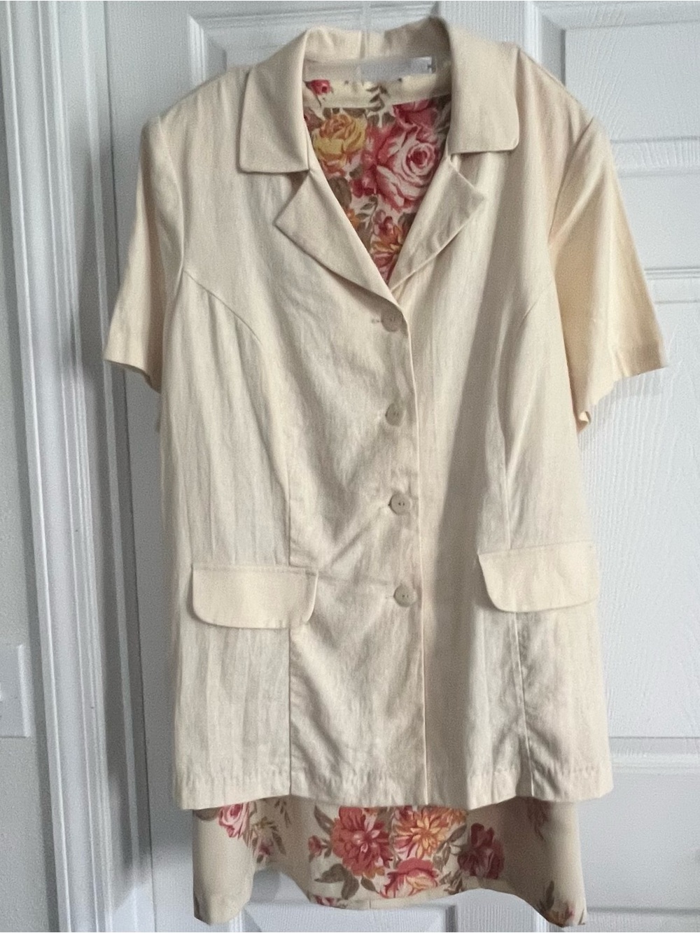 VTG White Stag Sz 22W-24W Cream Linen/Rayon Jacket Short Sleeve /Floral   Skirt